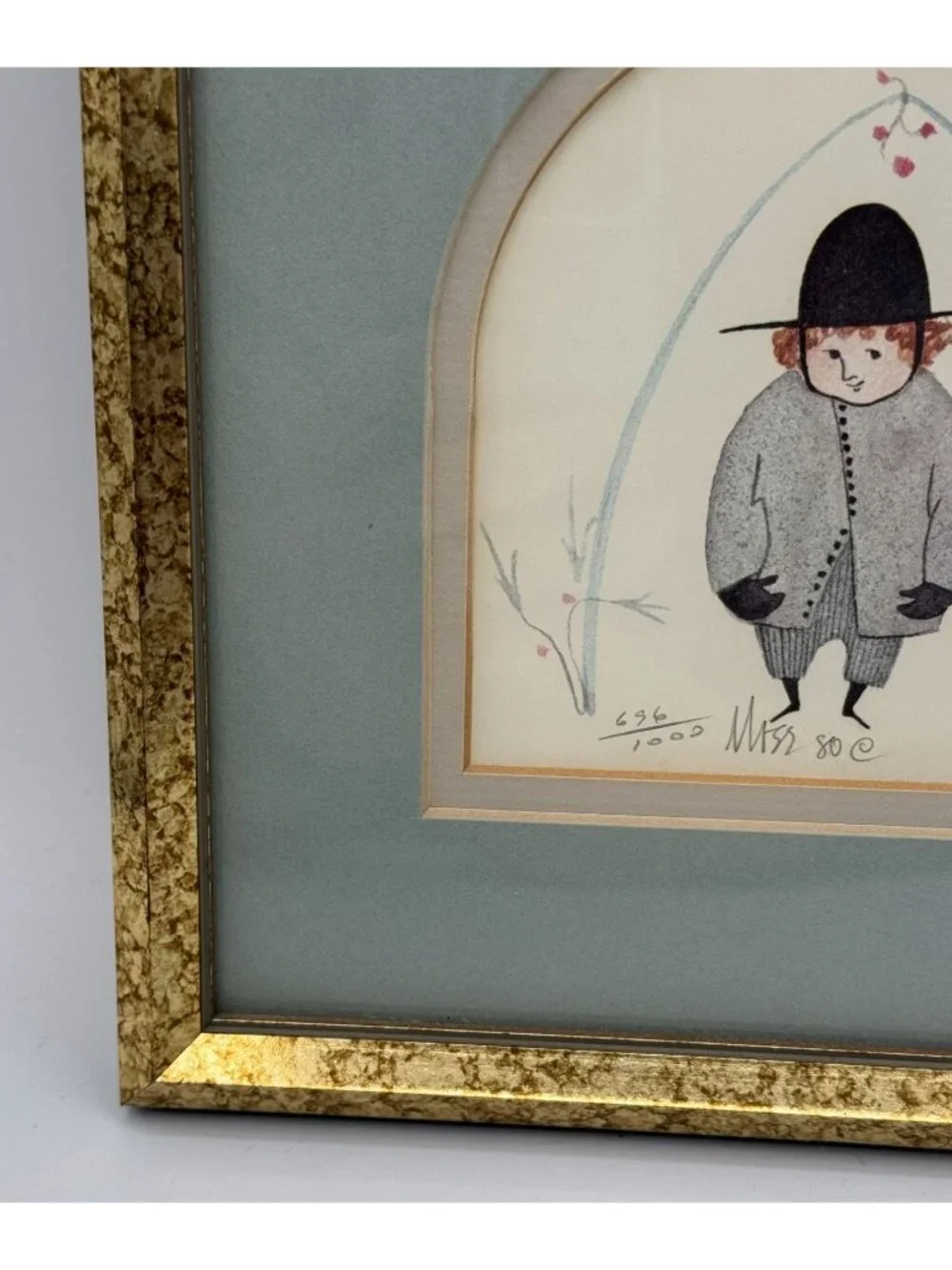 P Buckley Moss Signed Numbered Print 696/1000 Framed Vintage Amish Boy 1980 Art
